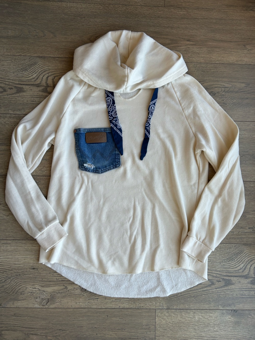 Wrangler Pocket Upcycled Sweatshirt with Bandana Ties